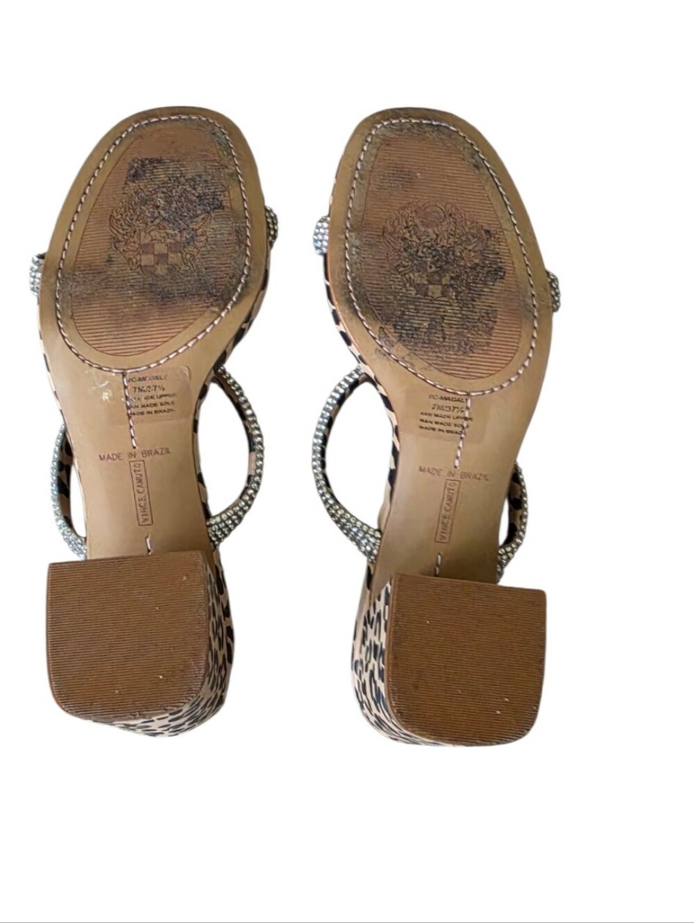 Vince Camuto Magaly Leopard Rhinestone Block Heel Sandals Y2K 7M - Picture 8 of 8